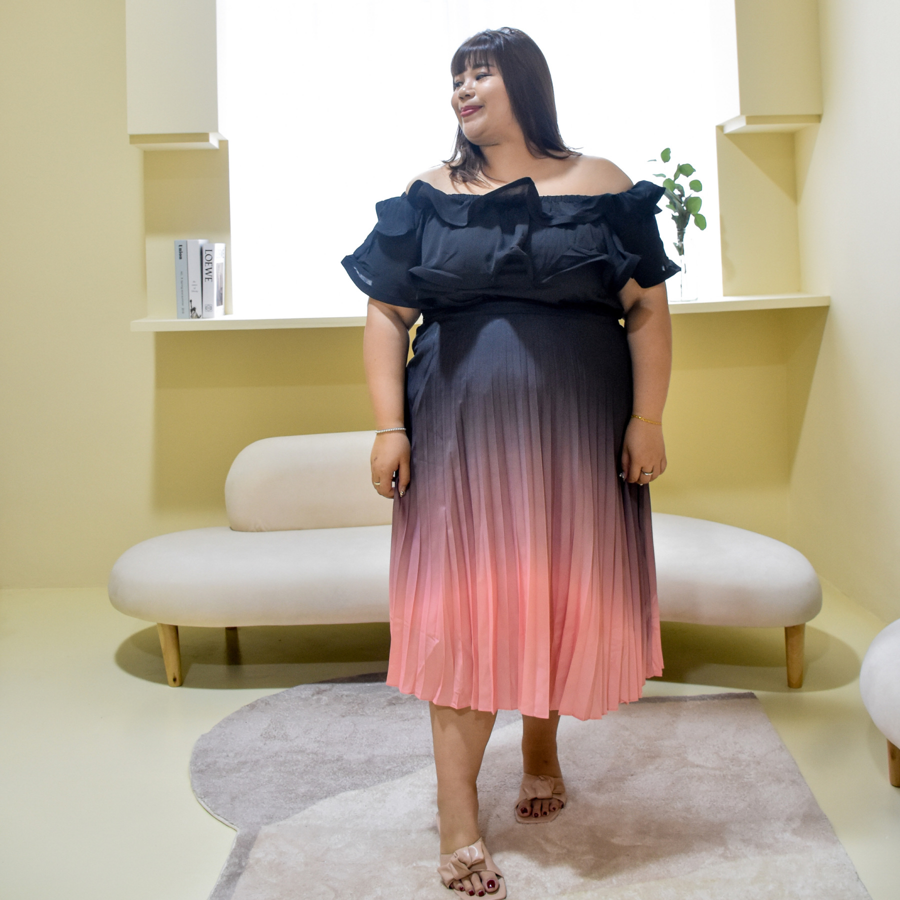 CECI ORELLA OMBRE PLEAT SKIRT-Juneoesque-Plus Size Clothing