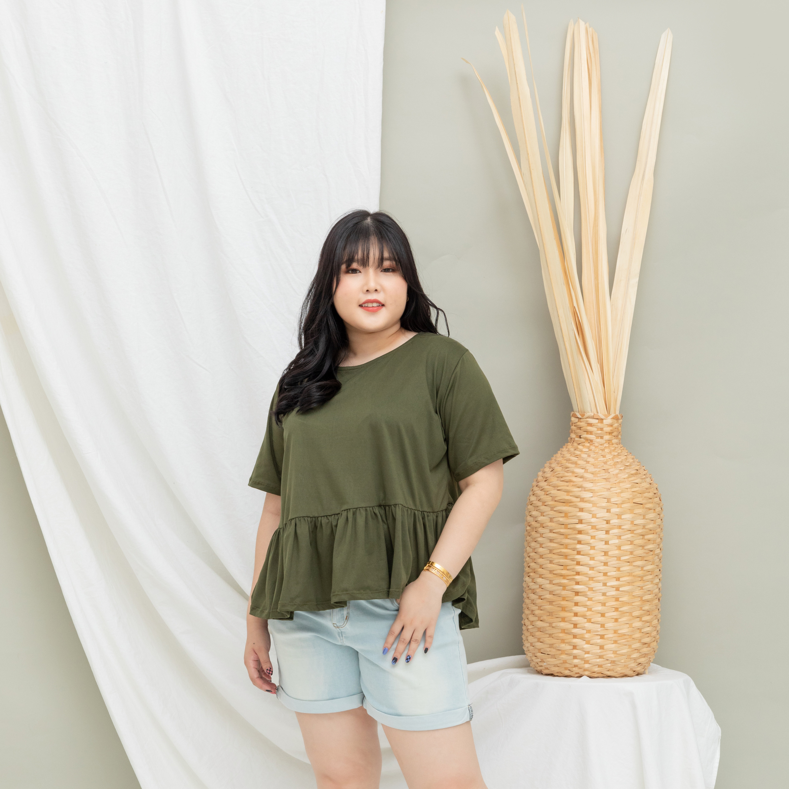 QUINCY LANDY TOP - ARMY GREEN-Juneoesque-Plus Size Clothing