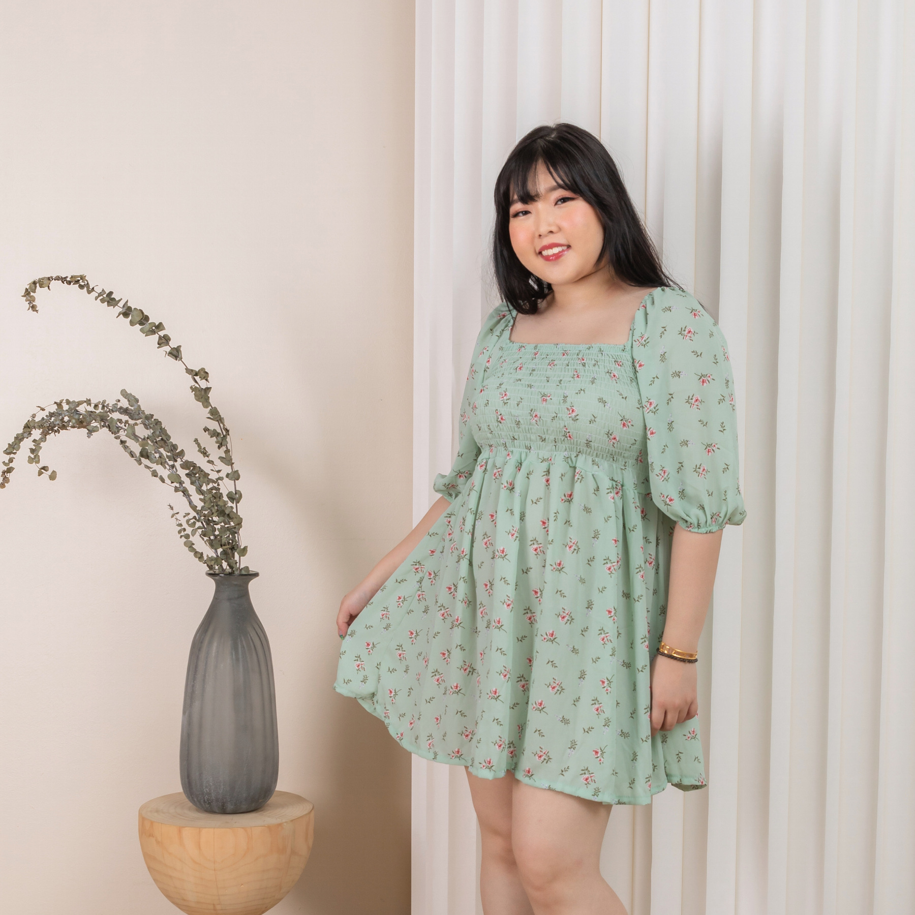 LUNA PANDORA DRESS - MINT FLORAL-Juneoesque-Plus Size Clothing