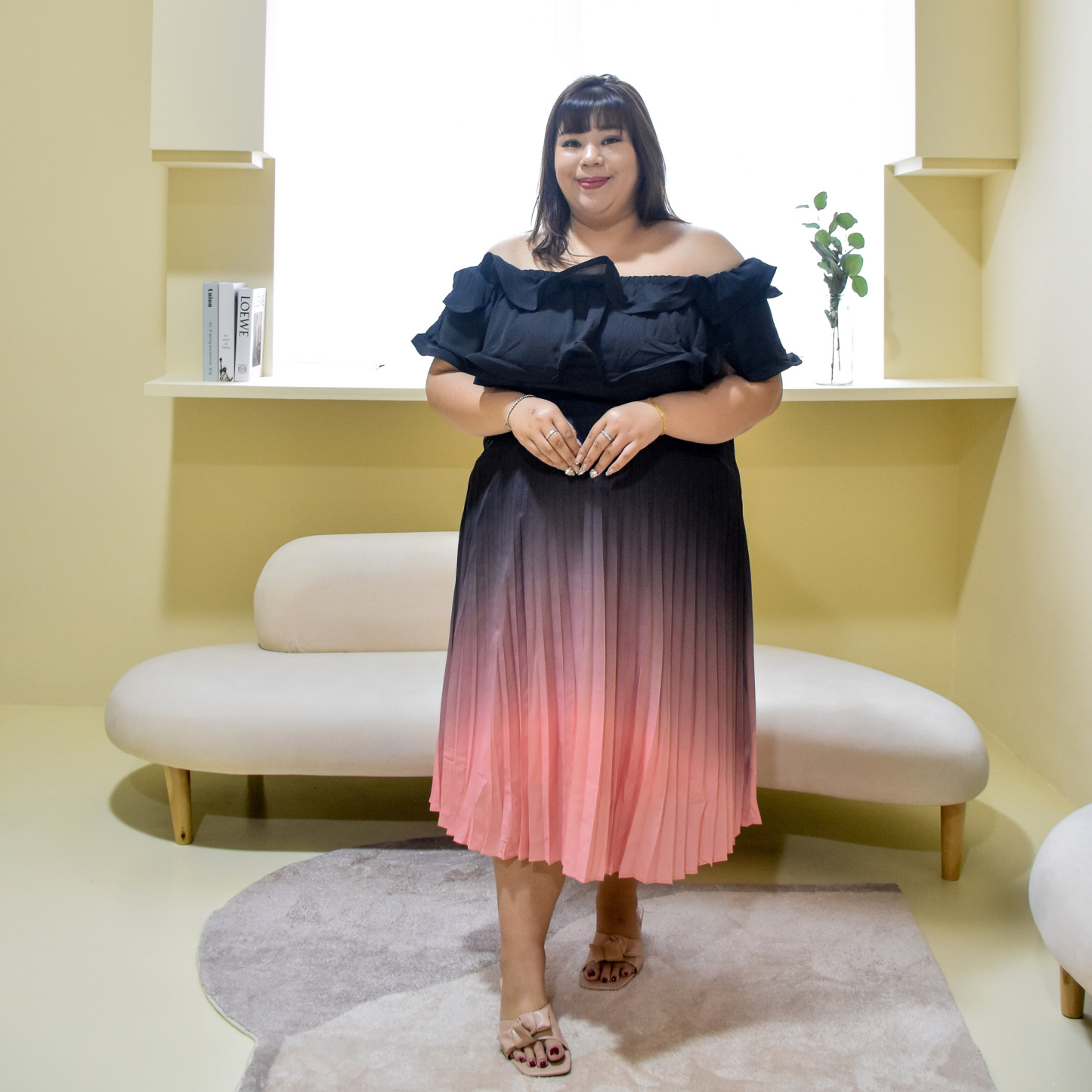 CECI ORELLA OMBRE PLEAT SKIRT-Juneoesque-Plus Size Clothing