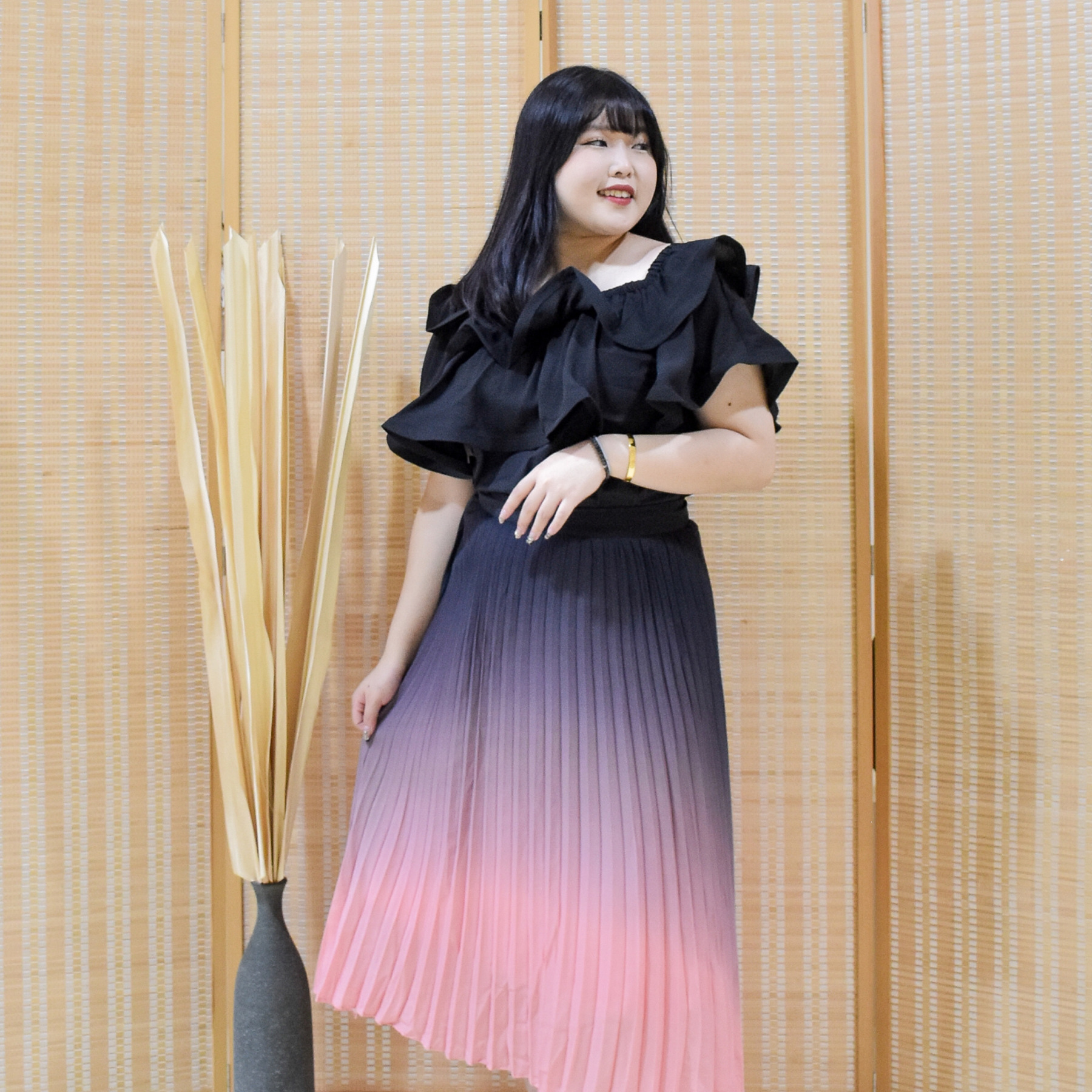 CECI ORELLA OMBRE PLEAT SKIRT-Juneoesque-Plus Size Clothing