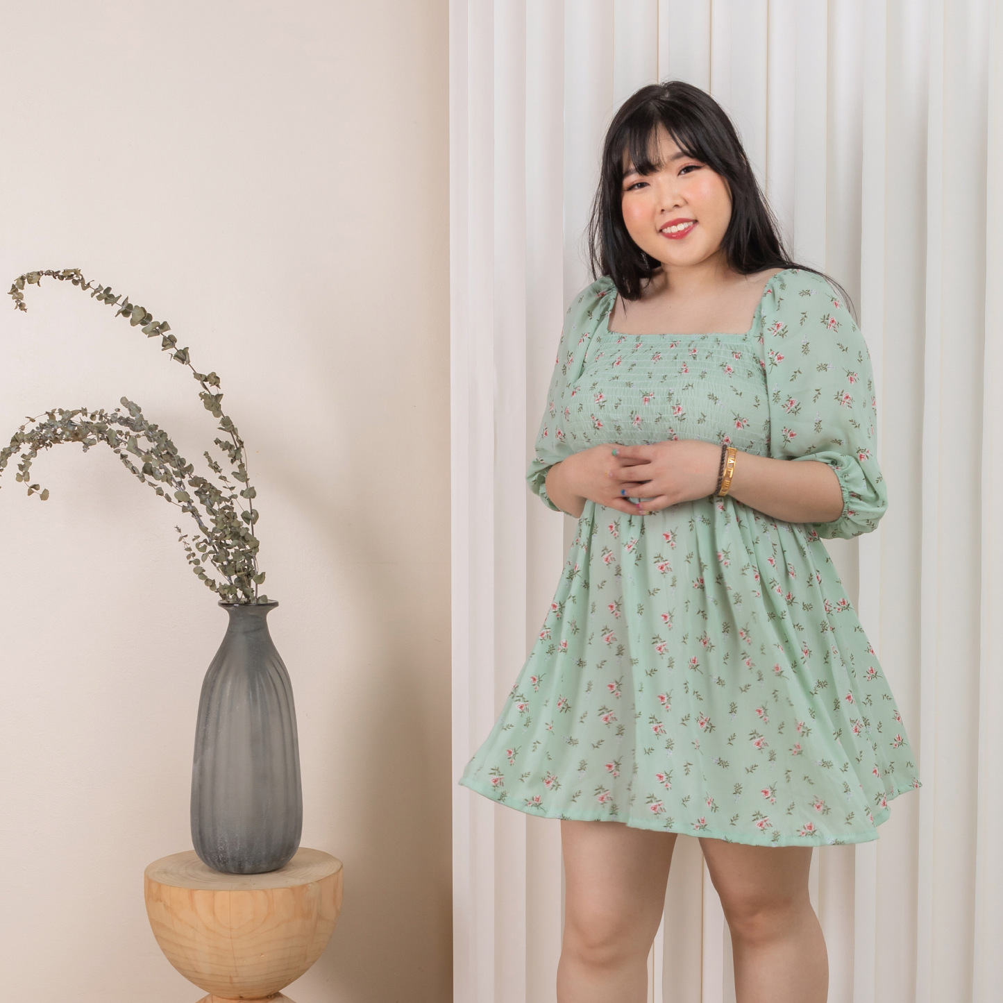 LUNA PANDORA DRESS - MINT FLORAL-Juneoesque-Plus Size Clothing
