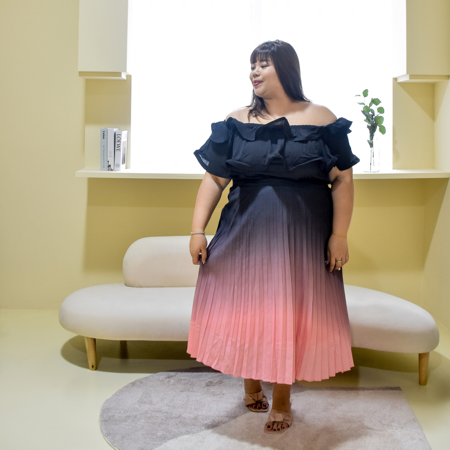 CECI ORELLA OMBRE PLEAT SKIRT-Juneoesque-Plus Size Clothing