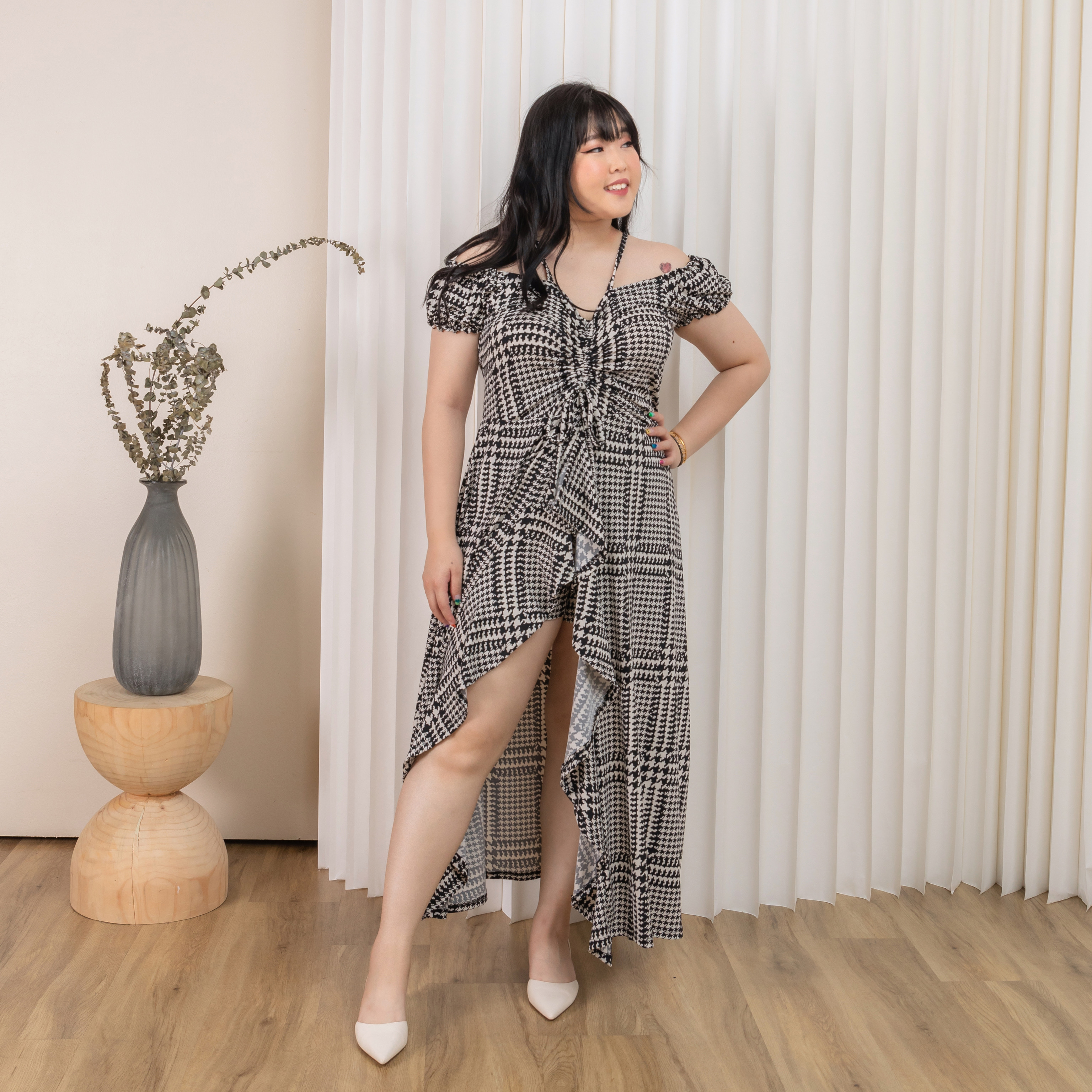 FREYA WILMA SKORTS DRESS - HOUNDSTOOTH-Juneoesque-Plus Size Clothing