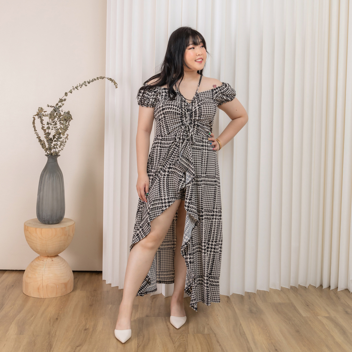 FREYA WILMA SKORTS DRESS - HOUNDSTOOTH-Juneoesque-Plus Size Clothing