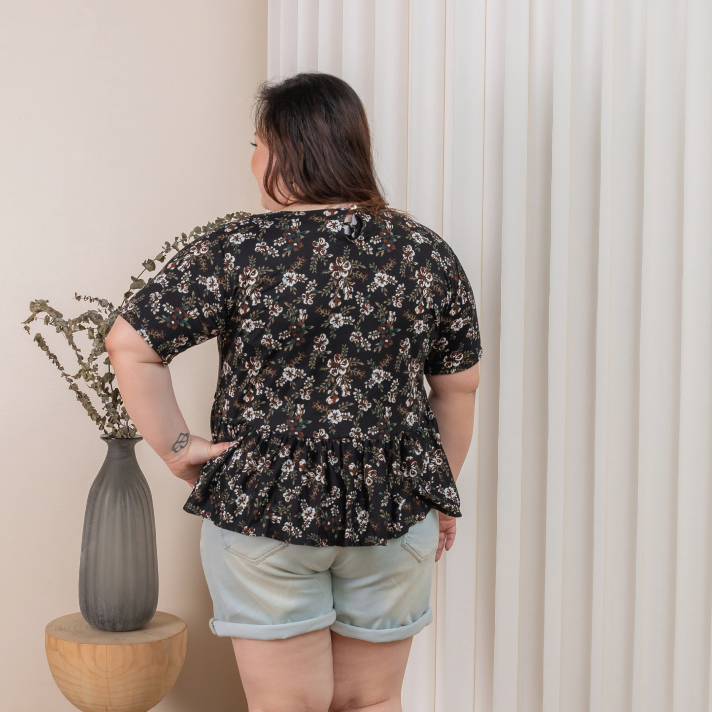 QUINCY LANDY TOP - BLACK FLORAL-Juneoesque-Plus Size Clothing