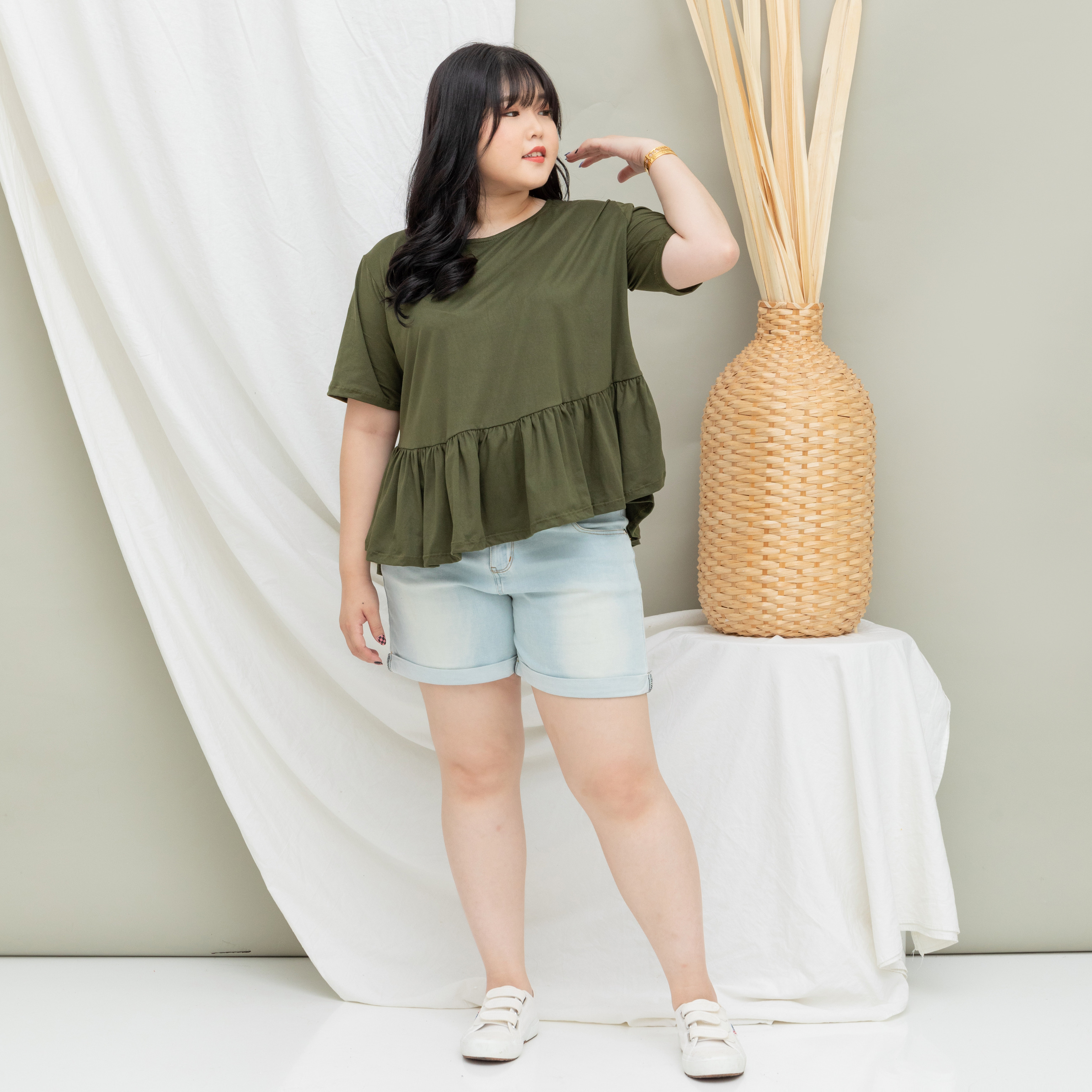 QUINCY LANDY TOP - ARMY GREEN-Juneoesque-Plus Size Clothing
