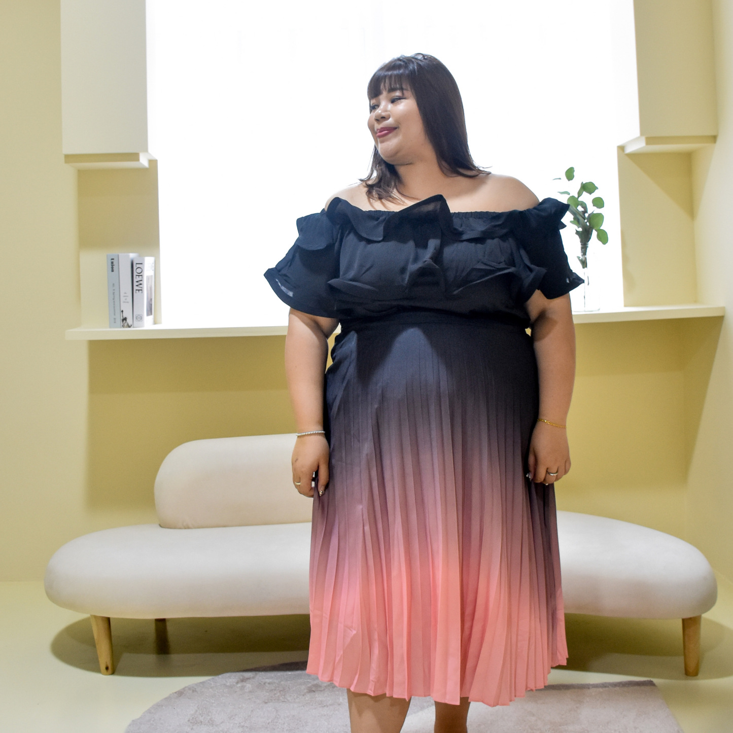 CECI ORELLA OMBRE PLEAT SKIRT-Juneoesque-Plus Size Clothing