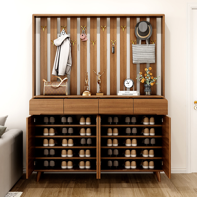 [Pre-order]  Coat Hanger Shoe Cabinet Solid Wood Frame Entry Partition Cabinet Large Capacity Storage Storage Cabinet At the Door Of the Home Stool-Smart-Living