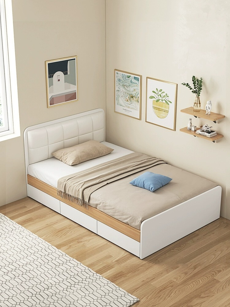 [Pre-order]  Nordic modern minimalist small family bedroom | box bed with drawers | Nordic single bed 1.2m storage children's bed-Smart-Living