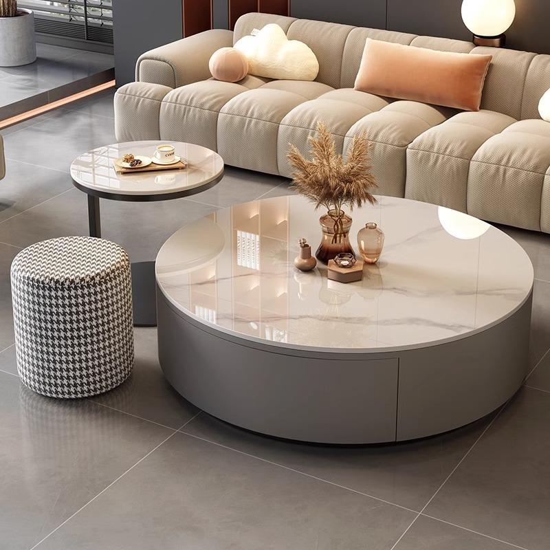 [Pre-order]  Rock Slab Coffee Table Living Room Household Light Luxury Modern Simple Round Premium Sense Net Red Small Household Side Table-Smart-Living