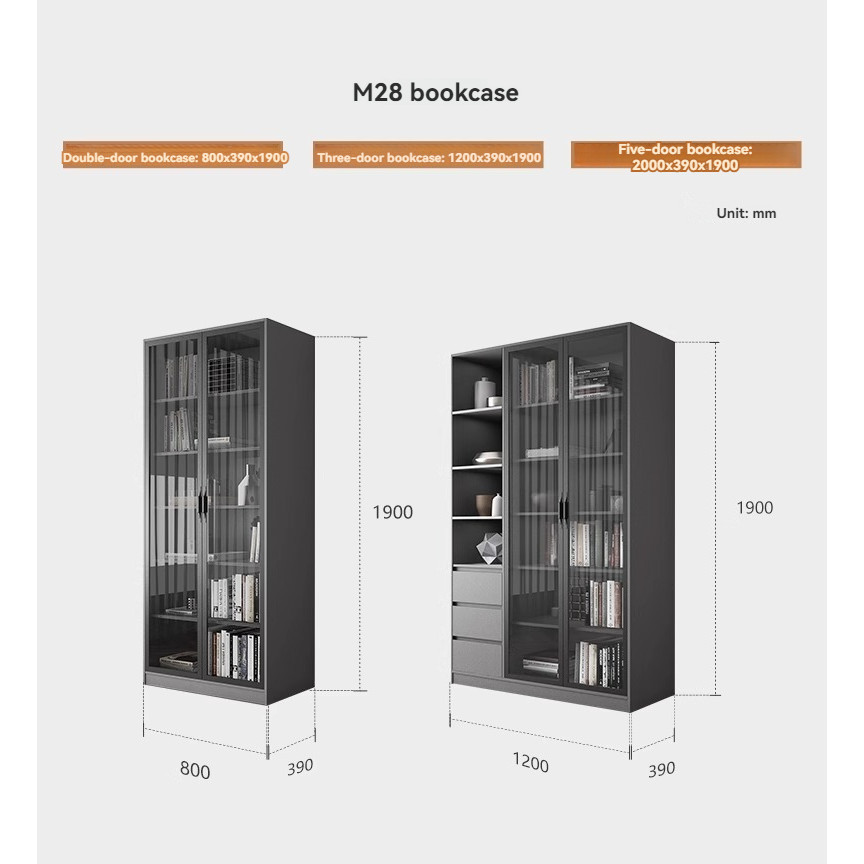 [Pre-order]  Nordic casement glass door bookcase, modern minimalist filing cabinet, economical free combination storage cabinet-Smart-Living