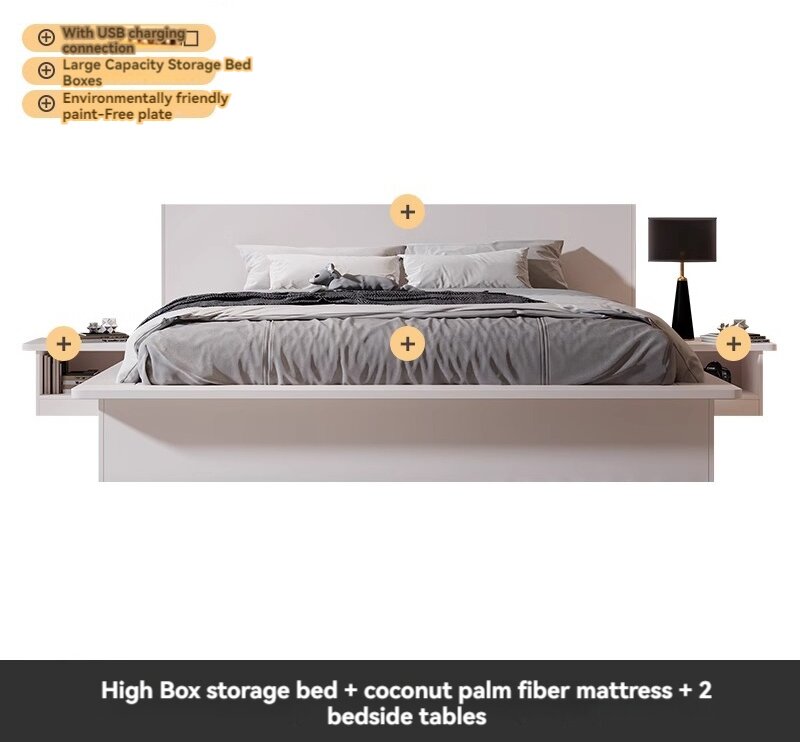 [Pre-order]  Light luxury bed Modern simple home master bedroom air pressure high box storage bed 1.8 1.5 meters economic double wedding bed-Smart-Living