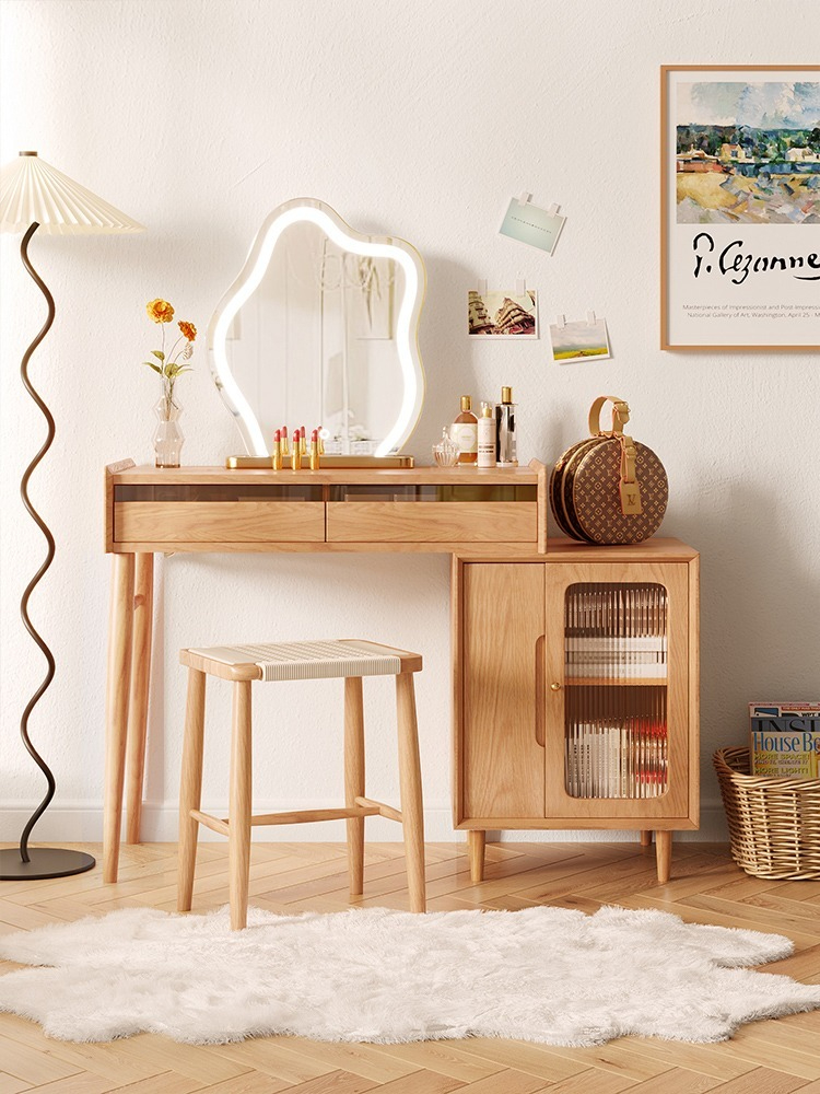 [Pre-order]  Warner's Japanese-style retractable dressing table storage cabinet integrated small bedroom modern simple cloud makeup table-Smart-Living