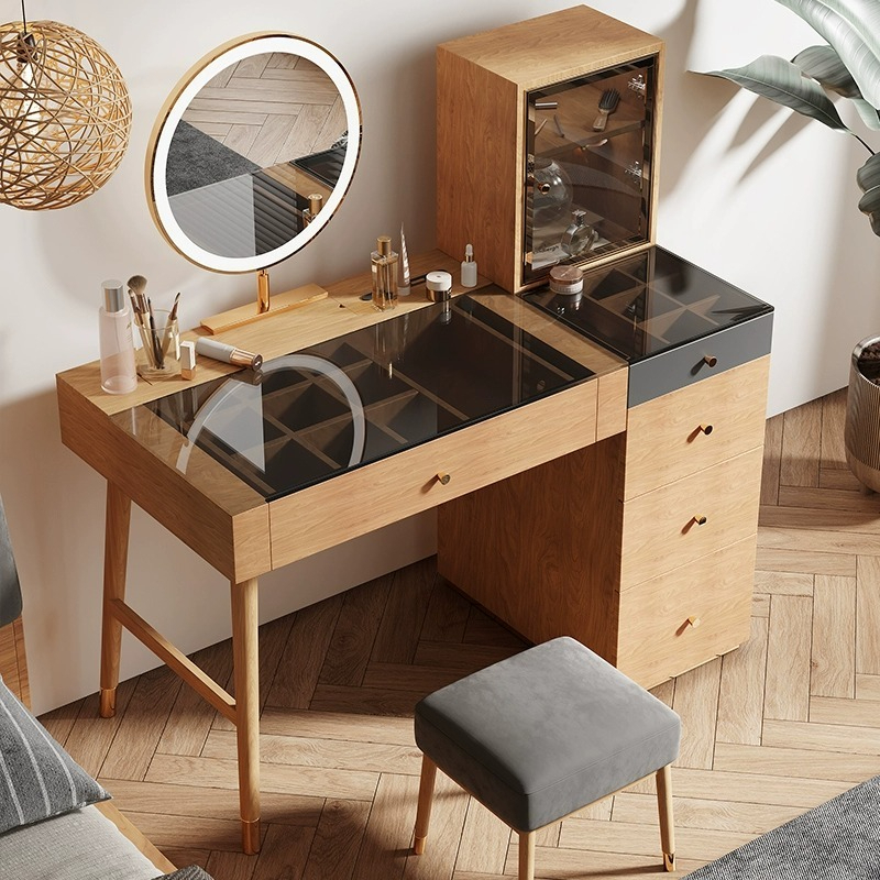 [Pre-order]  Log style dressing table bedroom simple small apartment light luxury makeup table Master bedroom single makeup table storage cabinet-Smart-Living