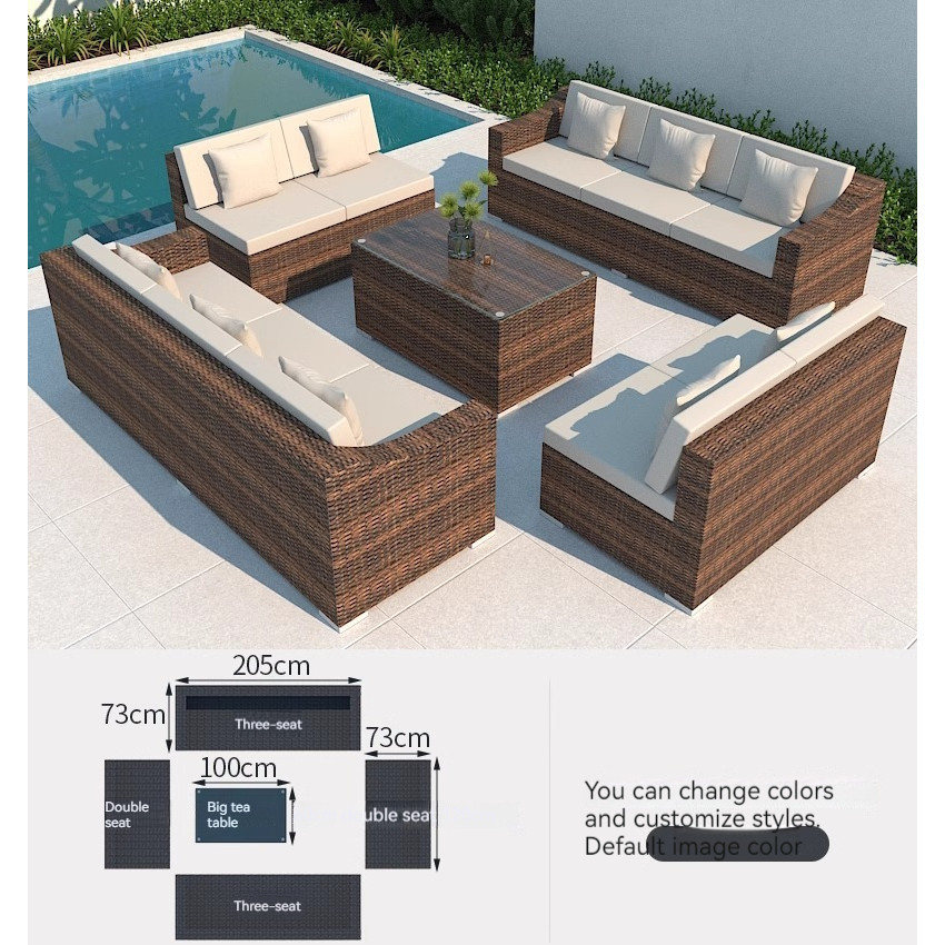 [Pre-order]  Outdoor Sofa Courtyard Terrace Balcony Three-person Leisure Living Room Combination Rattan Outdoor Rattan Chair Rattan-Smart-Living
