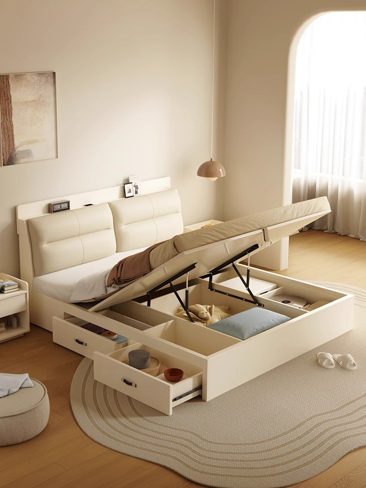 [Pre-order]  Wooden Moonlight Bed Modern and Simple Tatami High Box Storage Bed Storage Small Unit Original Wood Wind Board Master Bedding Double Bed-Smart-Living