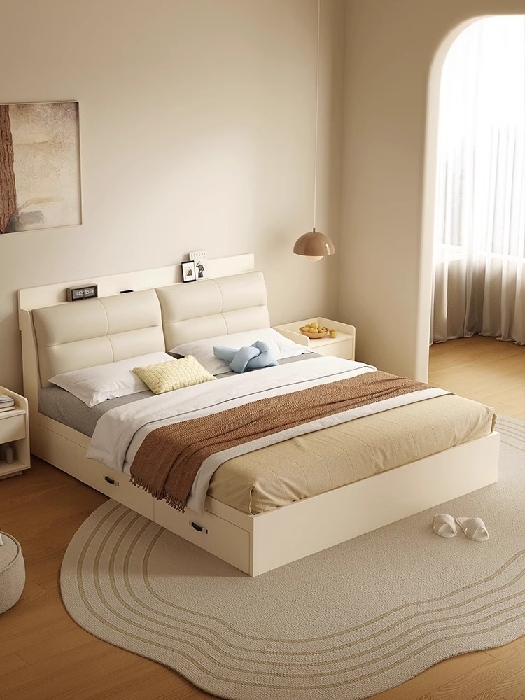 [Pre-order]  Wooden Moonlight Bed Modern and Simple Tatami High Box Storage Bed Storage Small Unit Original Wood Wind Board Master Bedding Double Bed-Smart-Living