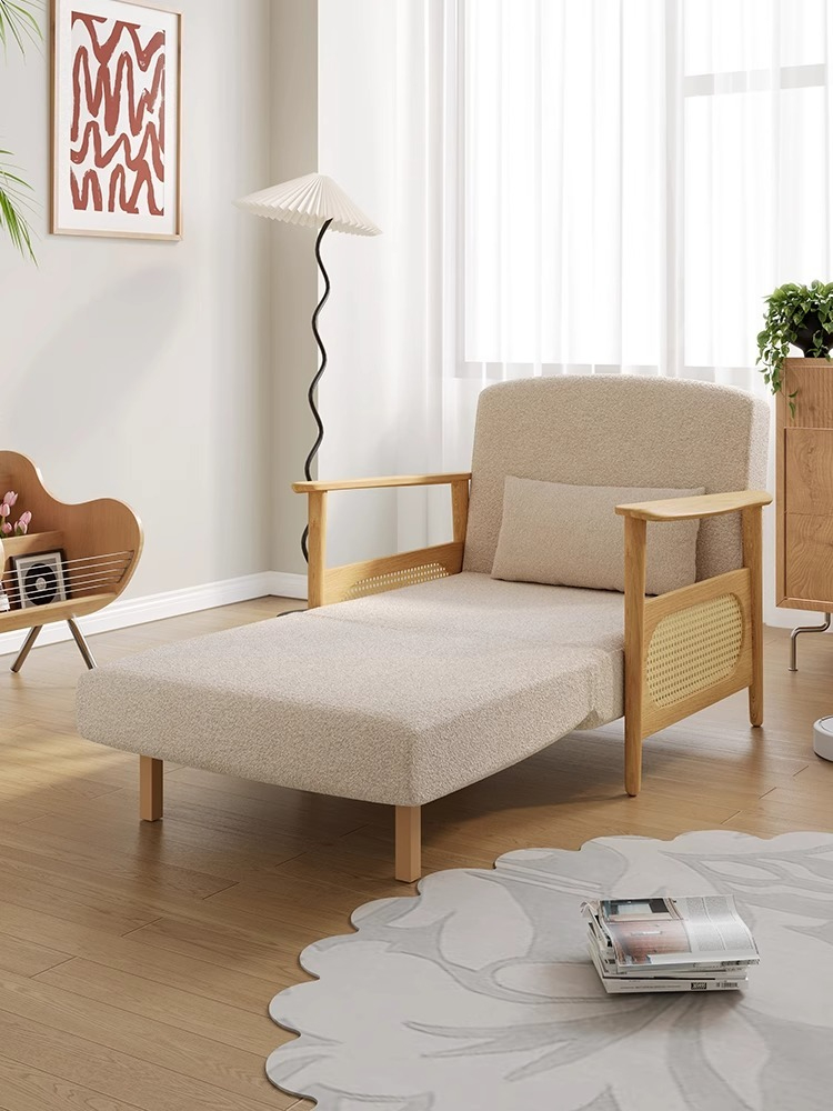 【Showroom】Solid wood sofa bed dual-purpose multi-functional folding sliding bed Japanese-style log small apartment living room single fabric sofa-Smart-Living