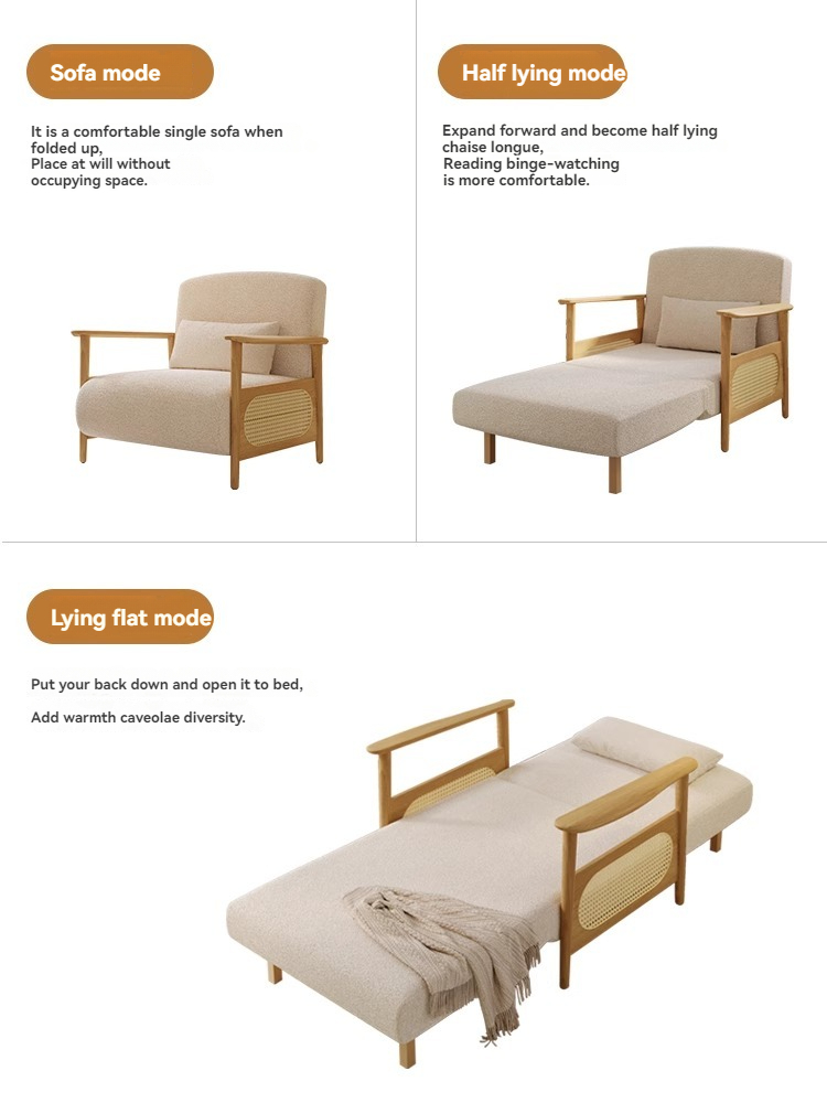 【Showroom】Solid wood sofa bed dual-purpose multi-functional folding sliding bed Japanese-style log small apartment living room single fabric sofa-Smart-Living