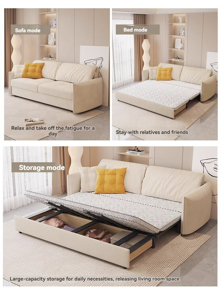 [Pre-order]  Multifunctional sofa bed dual-purpose high-end cream style 2024 new coconut palm small apartment integrated folding sofa-Smart-Living