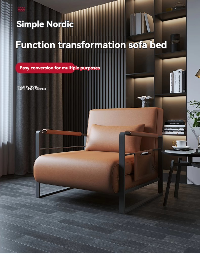 [Pre-order]  Italian minimalist small sofa bed dual-purpose foldable study folding recliner small apartment study push-and-retractable bed-Smart-Living