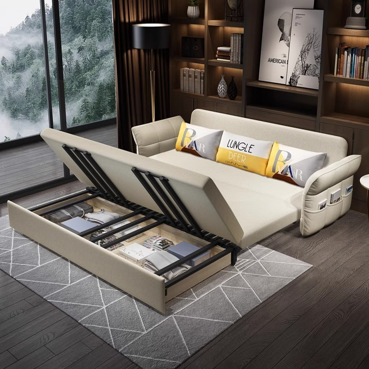 [Pre-order]  Foldable retractable multifunctional sofa bed living room small apartment double sitting and sleeping Internet celebrity simple storage-Smart-Living