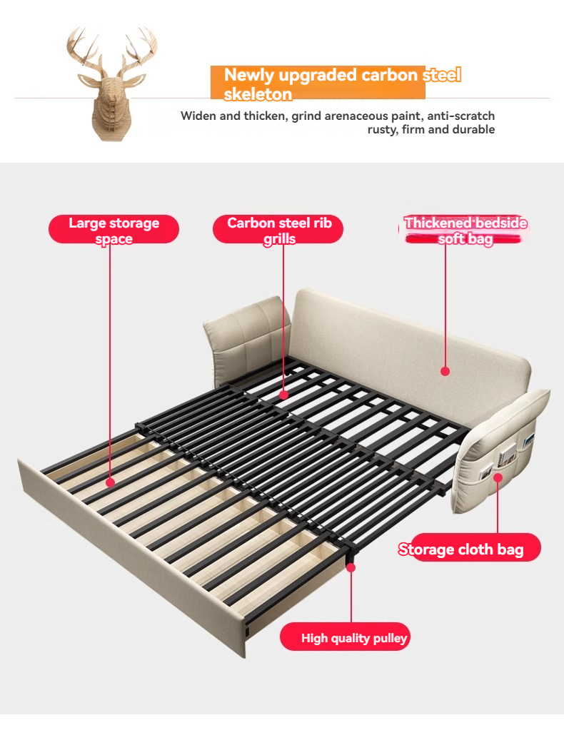 [Pre-order]  Foldable retractable multifunctional sofa bed living room small apartment double sitting and sleeping Internet celebrity simple storage-Smart-Living