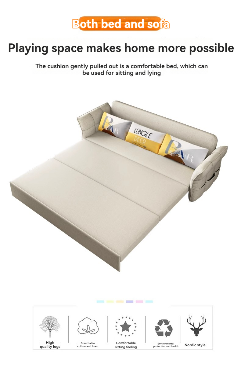 [Pre-order]  Foldable retractable multifunctional sofa bed living room small apartment double sitting and sleeping Internet celebrity simple storage-Smart-Living