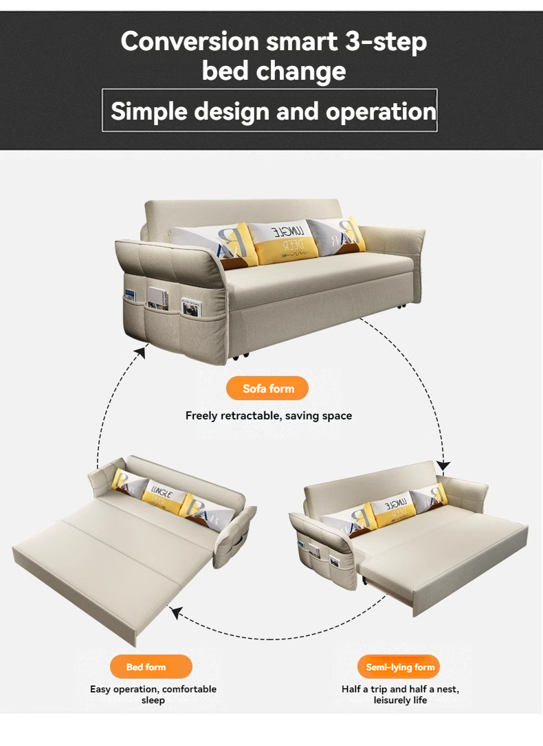 [Pre-order]  Foldable retractable multifunctional sofa bed living room small apartment double sitting and sleeping Internet celebrity simple storage-Smart-Living