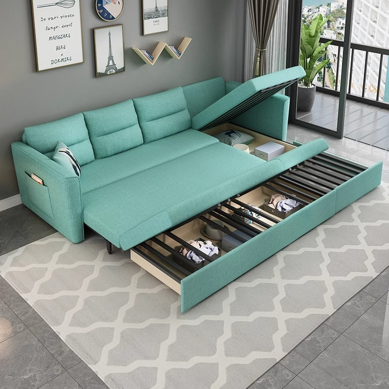 [Pre-order]  Small apartment multifunctional folding sofa bed dual-use single and double economical Internet celebrity cotton and linen simple storage sofa bed-Smart-Living