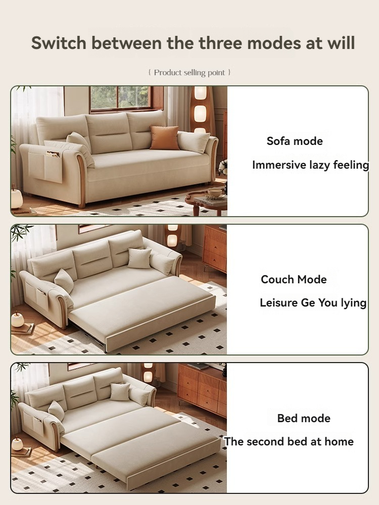 [Pre-order]  Multi-functional sofa bed folding dual-purpose retractable economy sitting and sleeping network red solid wood  sofa bed-Smart-Living