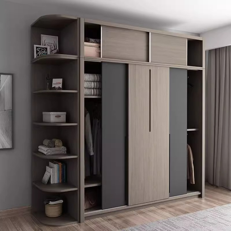 [Pre-order]  New MuYue wooden wardrobe Nordic sliding door wardrobe sliding door combination bedroom sliding door large wardrobe master bedroom hanging wardrobe room-Smart-Living