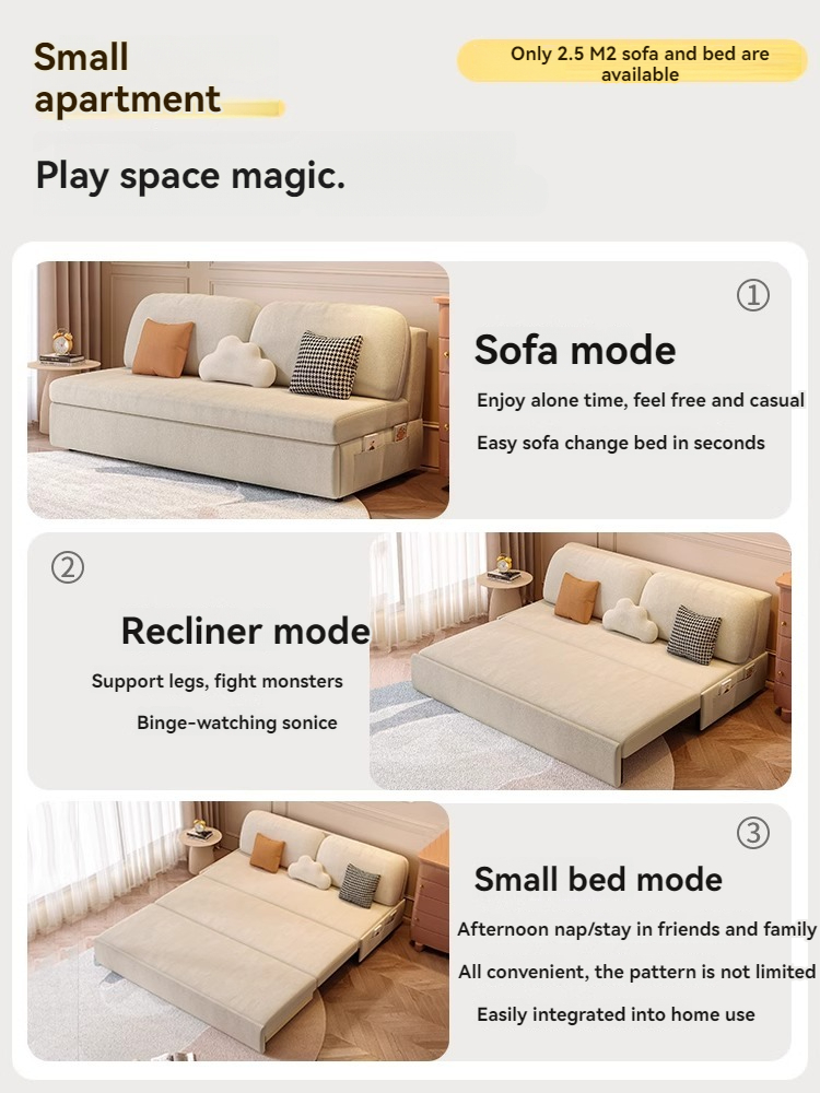 [Pre-order]  Cream Wind technology flannelette foldable sofa bed dual-purpose household small living room study-Smart-Living