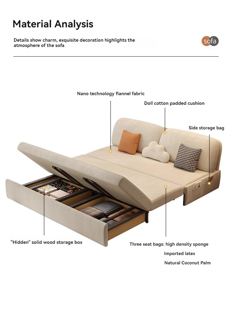 [Pre-order]  Cream Wind technology flannelette foldable sofa bed dual-purpose household small living room study-Smart-Living