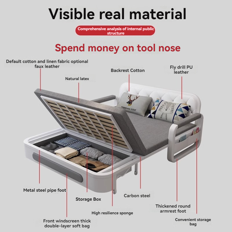 [Pre-order]  Sofa bed dual-purpose simple multi-functional storage extension and reduction of living room push-pull single double sofa folding-Smart-Living