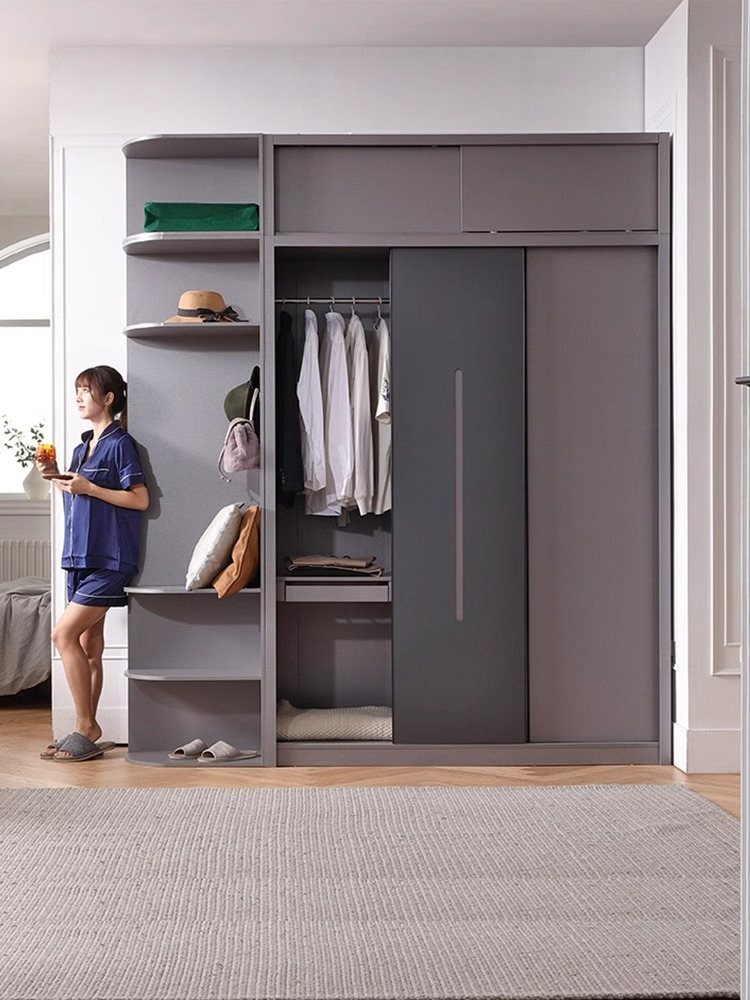 [Pre-order]  Wooden Moon Nordic Sliding Door Wardrobe Simple Modern Sliding Door Cabinet Combination Economical Home Bedroom Large Wardrobe-Smart-Living
