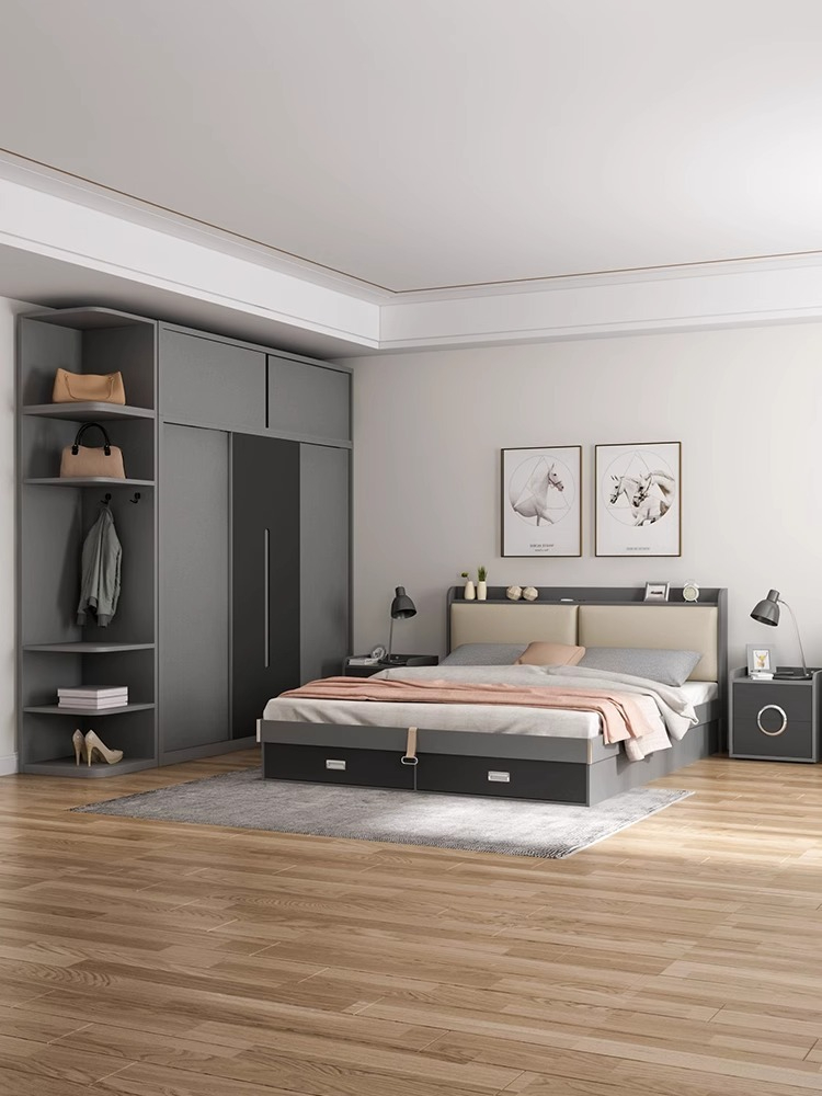 [Pre-order]  Wooden Moon Nordic Sliding Door Wardrobe Simple Modern Sliding Door Cabinet Combination Economical Home Bedroom Large Wardrobe-Smart-Living