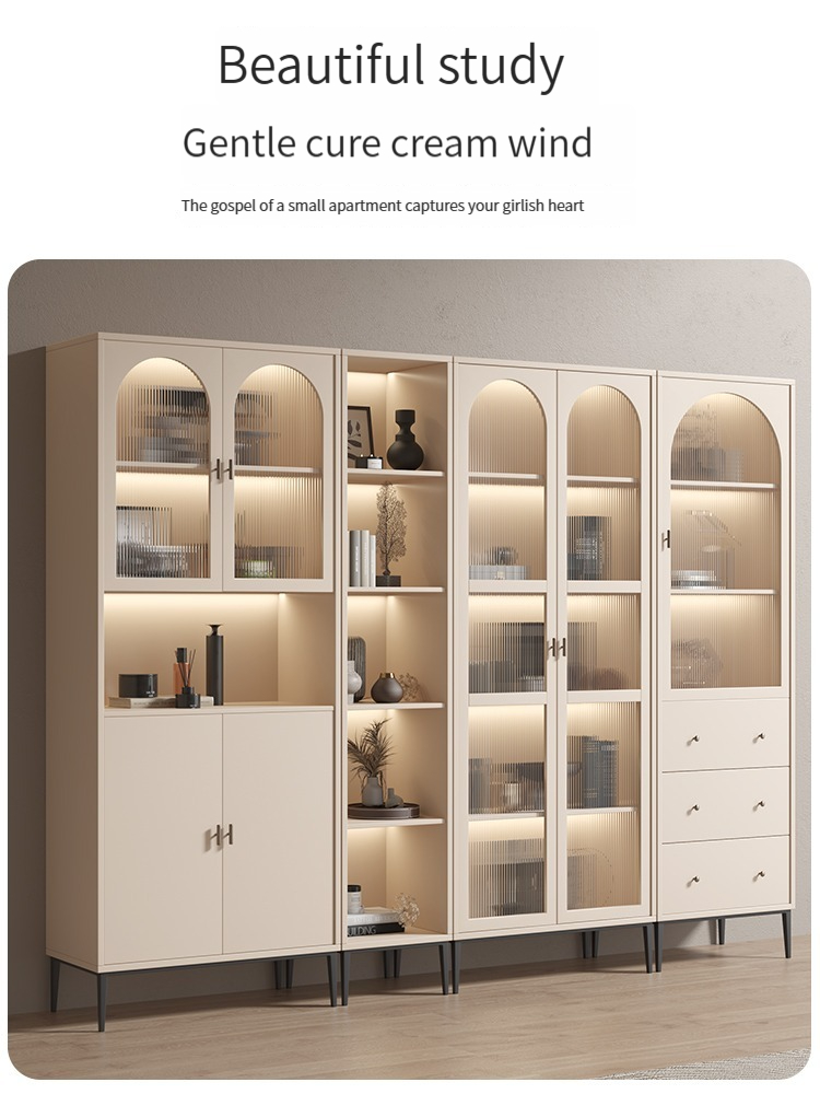 【Showroom】Wooden Bookcase with Glass Display Door, Drawers and Cabinet in French Style-Smart-Living