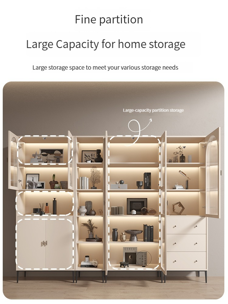【Showroom】Wooden Bookcase with Glass Display Door, Drawers and Cabinet in French Style-Smart-Living