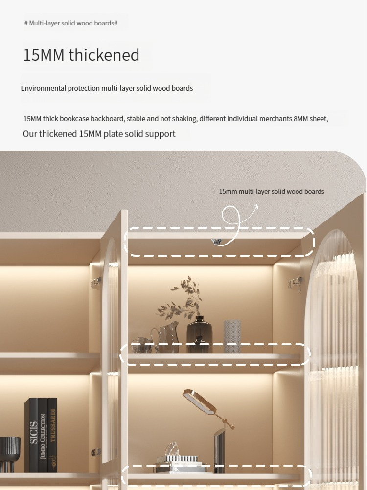 【Showroom】Wooden Bookcase with Glass Display Door, Drawers and Cabinet in French Style-Smart-Living