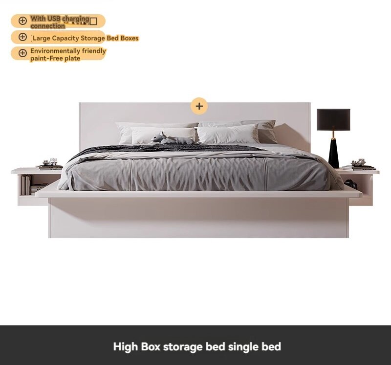 [Pre-order]  Light luxury bed Modern simple home master bedroom air pressure high box storage bed 1.8 1.5 meters economic double wedding bed-Smart-Living