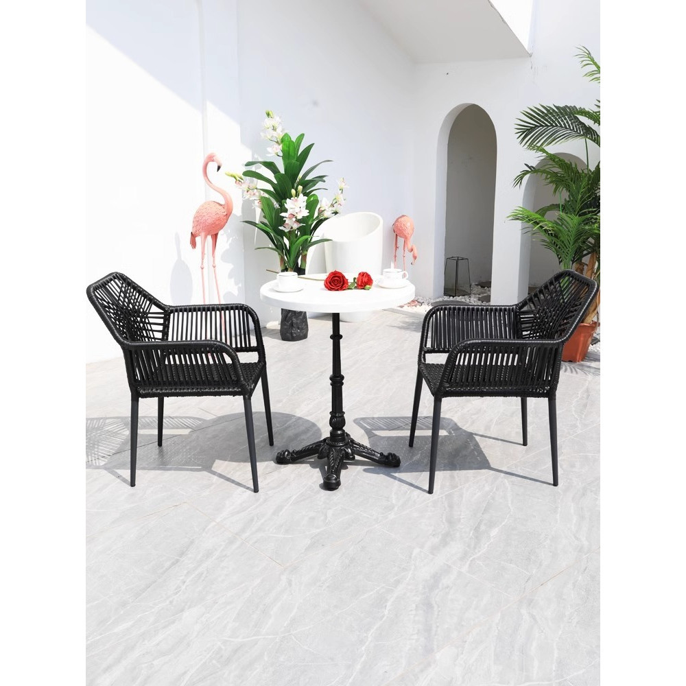 [Pre-order]  Outdoor tables and chairs, simple tables and chairs in North Ouyang Terrace, courtyard, leisure rattan weaving-Smart-Living