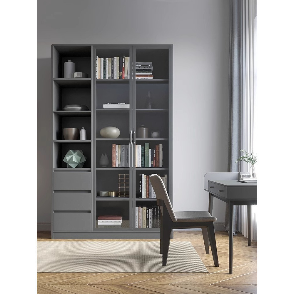 [Pre-order]  Nordic casement glass door bookcase, modern minimalist filing cabinet, economical free combination storage cabinet-Smart-Living
