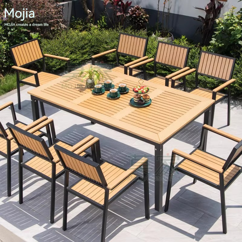 [Pre-order]  Nordic minimalist leisure tables and chairs, outdoor courtyard, garden, rattan chairs, outdoor plastic wood tables-Smart-Living