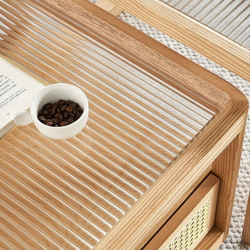 [Pre-order]  LEMARS Changhong glass coffee table moving side table combination Nordic log style countertop ash net red square tea table-Smart-Living