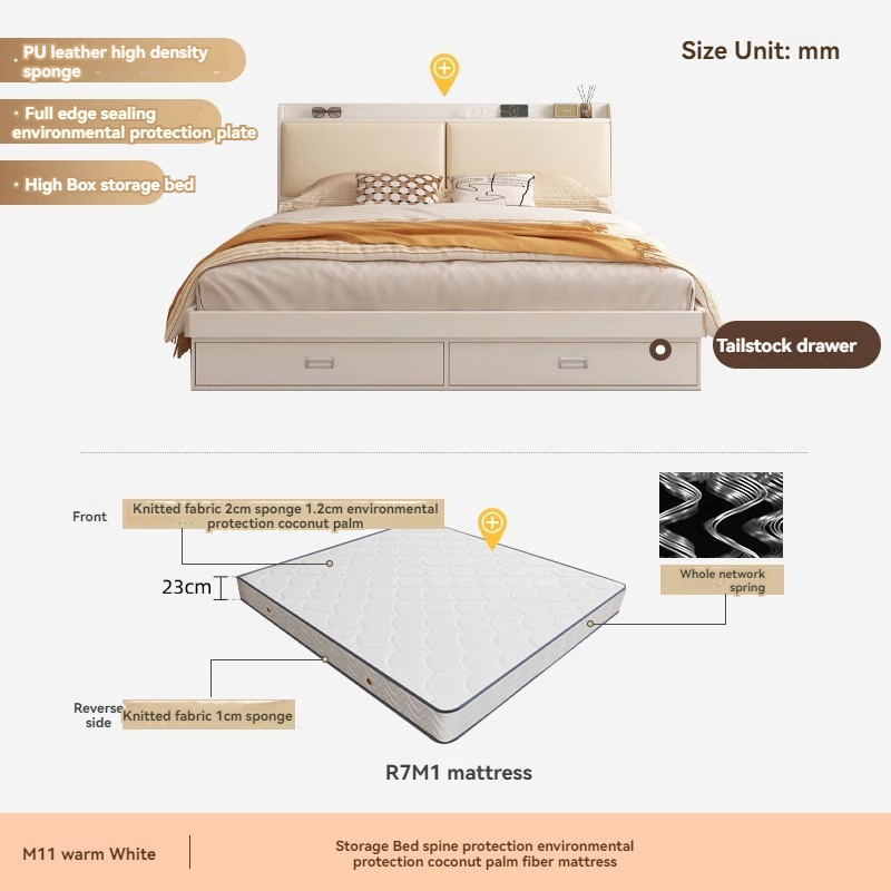 [Pre-order] New Muyue modern simple double storage bed small apartment bedroom with light high box bed multi-functional panel bed economical-Smart-Living