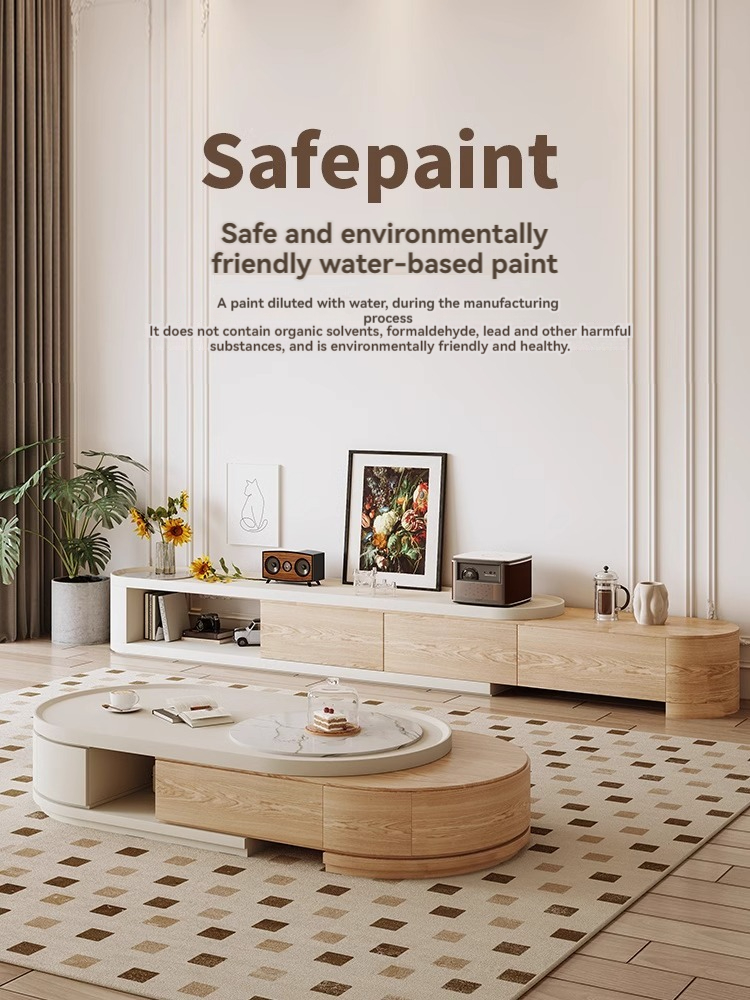 [Pre-order]  Tea table living room home 2023 new minimalist cream style tea table TV cabinet combination Japanese log designer-Smart-Living