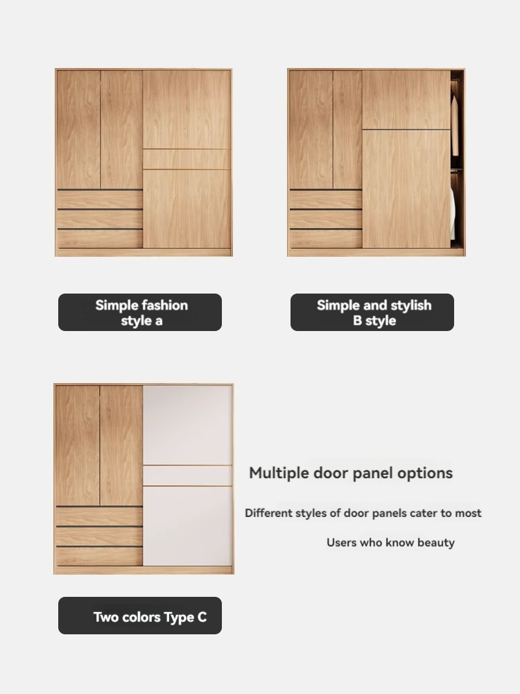 [Pre-order]  Nordic sliding door wardrobe bedroom home simple small unit trip door log wind combination Japanese storage wardrobe-Smart-Living