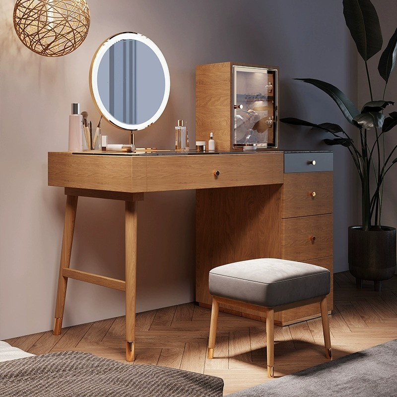 [Pre-order]  Log style dressing table bedroom simple small apartment light luxury makeup table Master bedroom single makeup table storage cabinet-Smart-Living
